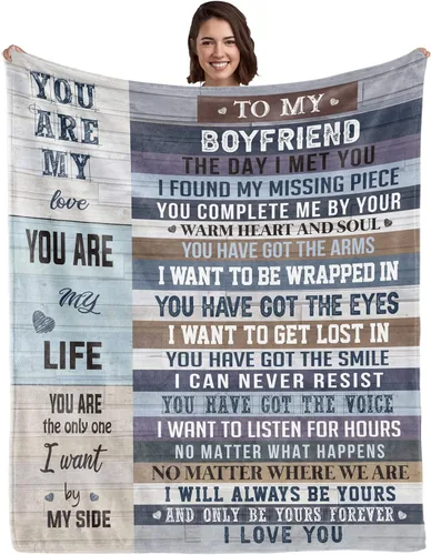 WSYEAR Regalos para novio, regalo de cumpleaños para novio, manta con texto en inglés "I Love You", regalos para él, aniversario, Navidad, Día del
