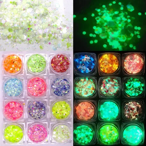 Miniatura 6 de 12 colores de sirena iridiscente con purpurina gruesa hexagonal con purpurina fina, lentejuelas escamas y pigmento en polvo para resina epoxi