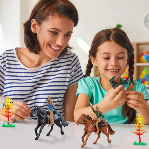 Miniatura 5 de Cowboy Toys Riding Horse Figurines: 4 piezas de figura de acción de vaquero Western Rodeo Toys - Figuras de caballos de plástico con jinete