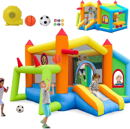 FBSPORT Casa inflable de rebote, casa de rebote con soporte lateral de mercado de juguetes para tiro de fútbol, castillo inflable inflable para