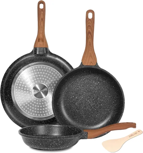 Miniatura 14 de ESLITE LIFE Juego de sartenes antiadherentes de cerámica, no tóxicas para tortilla de huevo, sartenes de cocina compatibles con todas las estufas