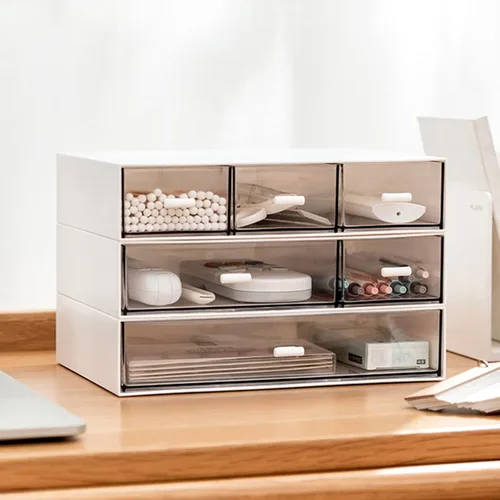 Miniatura 7 de Organizador de cajones de escritorio, cajones de almacenamiento apilables, caja de almacenamiento de escritorio compacta de plástico, ideal