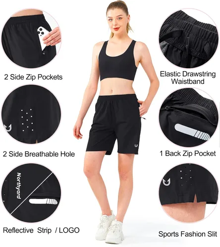 Miniatura 17 de NORTHYARD Pantalones cortos deportivos de senderismo para mujer, de secado rápido, ligeros, para gimnasio, entrenamiento, con 3 bolsillos