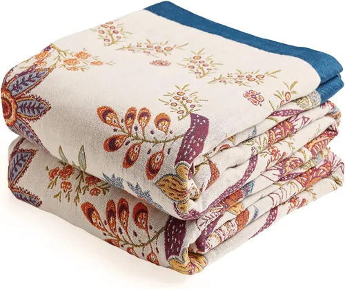Miniatura 47 de VANJOROY - Manta bohemia de 100% algodón orgánico, transpirable, ultrasuave, decoración rústica, manta decorativa con diseño floral para todas