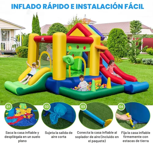 Miniatura 8 de BOUNTECH Casa inflable de rebote con pozo de bolas, castillo animoso 7 en 1 con toboganes dobles para niños pequeños a partir de 3 años, casa