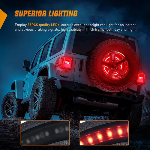 Miniatura 4 de Nilight Luz de Freno de Neumático de Repuesto Luz de Rueda Luz de la 3ra Tercera Luz de Freno Luces Traseras para Wrangler 2007-2018 JK JKU YJ TJ JK