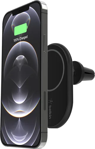 Belkin Cargador de Coche Magnético Inalámbrico Compatible con MagSafe 10W - Cargador Inalámbrico, Soporte Magnético para Coche y Teléfono para