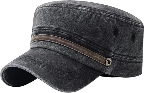 Miniatura 20 de Gorra militar unisex, estilo cadete, ajustable, de algodón lavado, con parte superior plana, gorra de béisbol