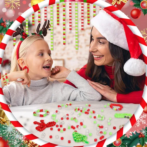 Miniatura 4 de UPINS 1200 cuentas de poni con purpurina de Navidad a granel para collares, pulseras, aretes, joyería, suministros de decoración de fiesta de 3