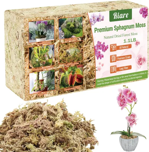 Riare 1.1 libras de musgo esfagnum de alta calidad, plantas de turba de esfagnum largo natural, secado con musgo, plantas carnívoras mezcla para