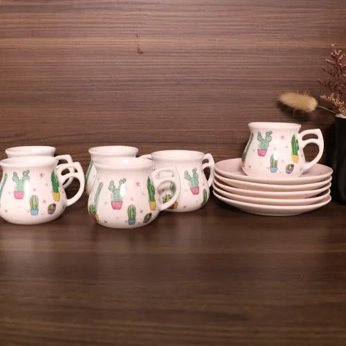 Miniatura 8 de GuangYang Juego de 6 tazas de espresso de 2.5 onzas, lindo patrón de cactus