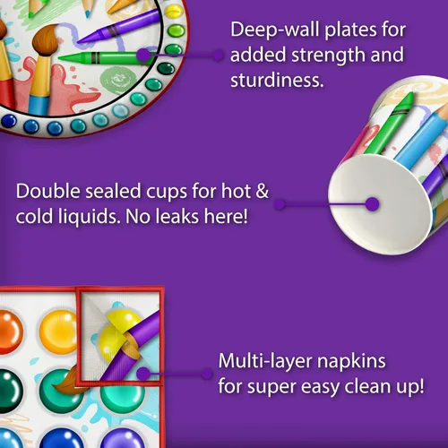 Miniatura 5 de Juego de suministros de fiesta de cumpleaños para pintura de artista, platos, servilletas, tazas, kit de vajilla artística para 16