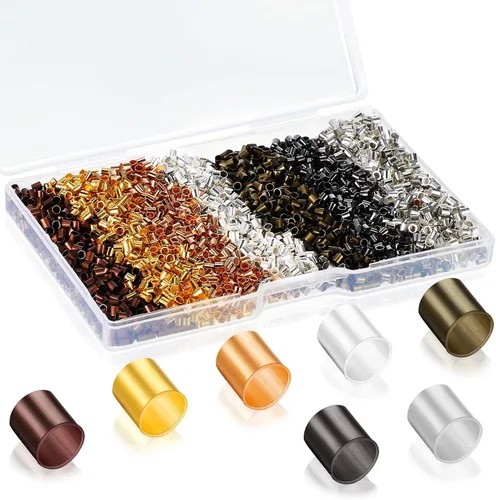 3500 cuentas de tubo de engarce de 7 colores, cuentas de engarce de joyería para aretes, pulseras, collares, colgantes, manualidades, accesorios de