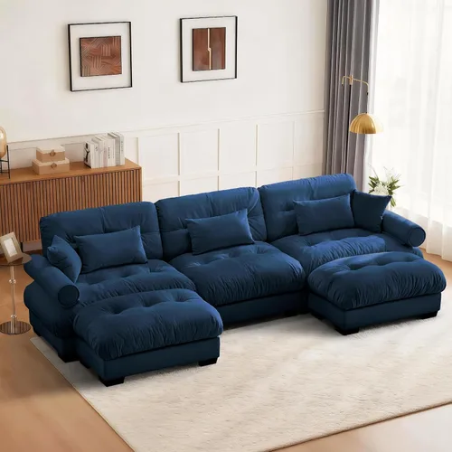 Miniatura 57 de SoarFlash Moderno sofá reclinable de terciopelo para sala de estar, sofá biplaza para apartamento, sofá de almacenamiento con marco de madera Azul