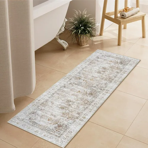 Miniatura 32 de Uphome Tapete de baño color naranja, estilo bohemio y envejecido, tapete de baño pequeño de terciopelo súper acogedor, antideslizante, lavable a