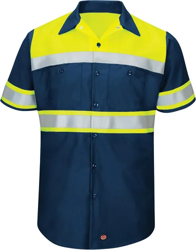 Red Kap Men's Tall Size Hi-Visibility Short Sleeve Color Block Ripstop Work Shirt-Type O, Class 1