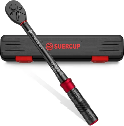 SUERCUP Llave Dinamométrica de Clic de Accionamiento de 3/8 Pulgadas - 5-45 Ft-Lb/6.8-61Nm, Llave Dinamométrica de Clic Ajustable Bidireccional de