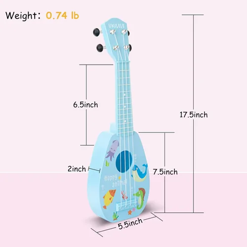 Miniatura 4 de YOLOPARK Guitarra de juguete para niños de 17 pulgadas para niñas y niños, mini guitarra ukelele con 4 cuerdas que mantienen los tonos, puede tocar