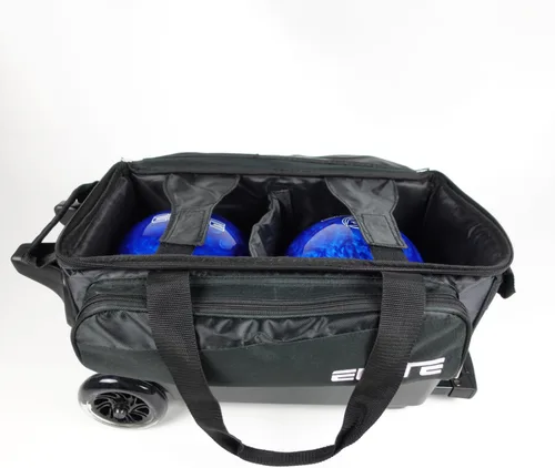 Miniatura 7 de ELITE Bolsa de bolos Deluxe de 2 bolas con ruedas lisas de 5 pulgadas, bolsillo grande para accesorios, compartimento para zapatos, mango extensible