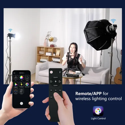 Miniatura 6 de PIXEL Iluminación video portátil bicolor LED 60W COB iluminación de salida continua, montaje Bowen, CRI96, TLCI97, control de aplicación 2.4G/BT