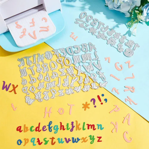Miniatura 7 de INFUNLY 71 piezas de letras del alfabeto troqueladas para hacer tarjetas, letras A-Z, mayúsculas, 26 letras de metal, troqueladas, números en 71