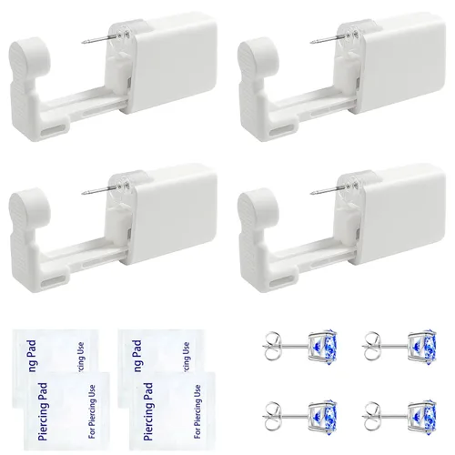 Miniatura 13 de Kit de piercing de oreja desechable con aretes de circonita de varios tamaños, kit de perforación de oreja fácil y auto para su propio uso en casa