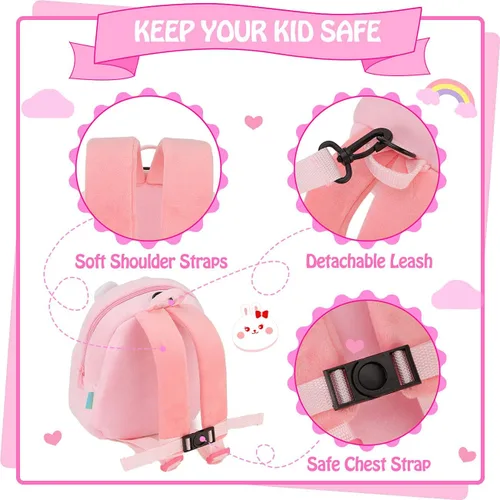 Miniatura 3 de Mochila pequeña de felpa con correa para el pecho para niños pequeños y niñas con correa para el pecho