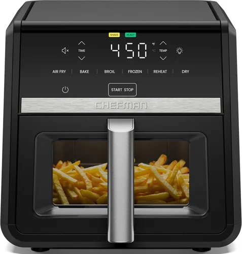 Chefman Freidora de aire TurboFry 9-Qt, 6 en 1 de alta potencia de 232°C para papas fritas, pollo y anillos de cebolla más crujientes, canasta XL