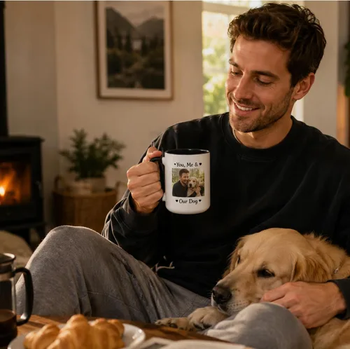 Miniatura 5 de Tazas de café de cerámica personalizadas de 15 oz con texto personalizado e imagen fotográfica, regalo novedoso, personalizado con diferentes Negro