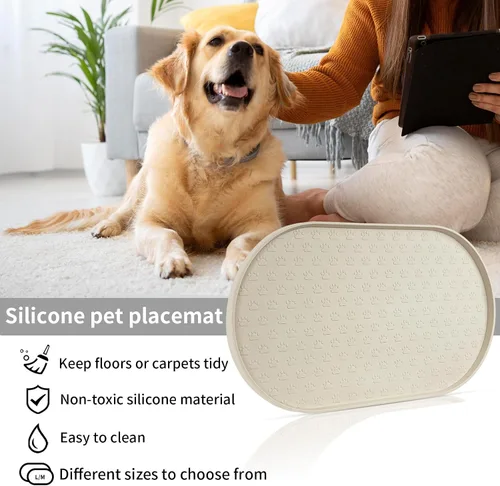 Miniatura 6 de KPWACD Alfombrilla de alimentación para perros y gatos, alfombrilla de silicona antideslizante y resistente al agua para cuencos, tapetes para Beige