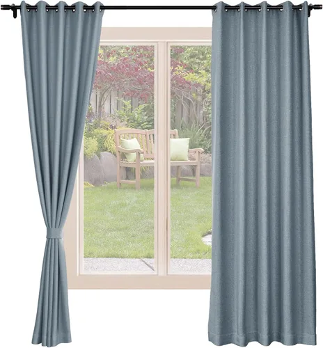 Miniatura 14 de Frelement Cortinas opacas de lino natural, paneles de cortinas con ojales para sala de estar, cortinas con aislamiento térmico, 52 pulgadas de ancho