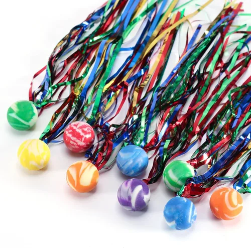 Pllieay 50 bolas de cometa, bolas inflables de colores surtidos con serpentinas coloridas, bolas de goma para recuerdos de fiesta de niños, premios,