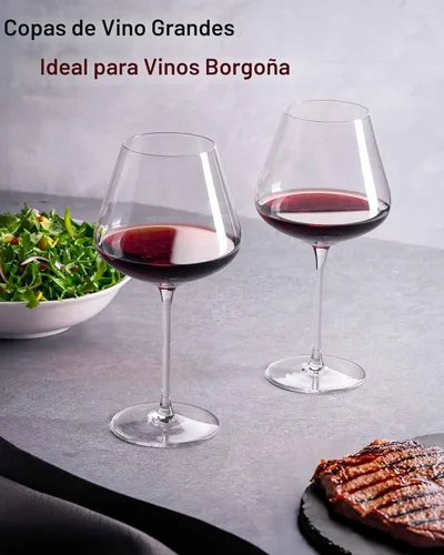 Miniatura 3 de JBHO Juego de 4 copas de vino Burgundy de cristal estilo italiano de 21 onzas sopladas a mano - Cristal transparente premium sin plomo - Caja