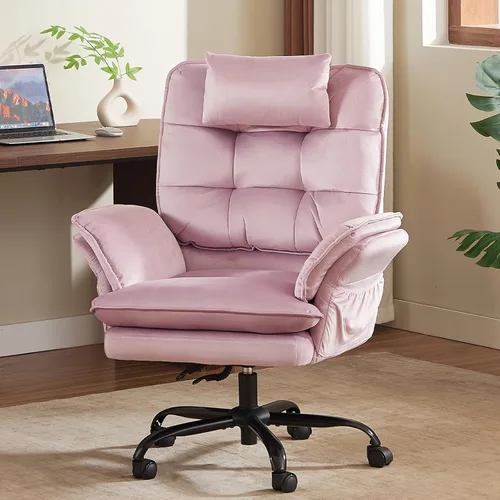 Miniatura 9 de Bestier Silla de oficina con patas cruzadas, silla cruzada con brazos ajustables, silla ejecutiva de terciopelo reclinable de 135° con ruedas, silla
