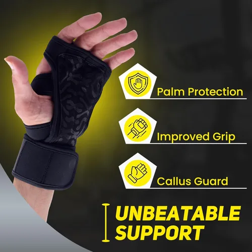 Miniatura 7 de HW Guantes de levantamiento de pesas para hombres y mujeres, guantes de entrenamiento de gimnasio con soporte para la muñeca, protección completa