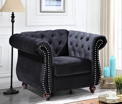 Miniatura 2 de Container Furniture Direct Feinstein - Sofá Chesterfield de terciopelo moderno para sala de estar con cabezas de clavos, acolchado de diamante
