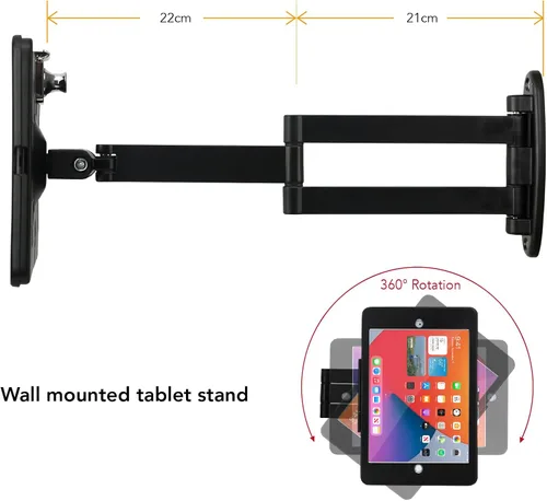 Miniatura 2 de Soporte de pared para tableta con pliegue para iPad de 10.2 pulgadas (9ª, 8ª, 7ª generación), brazo giratorio ajustable con bloqueo de seguridad