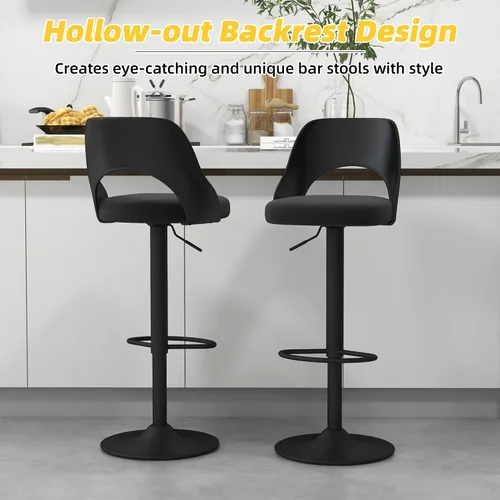 Miniatura 7 de civama Juego de 2 taburetes de bar para encimera de cocina, altura del asiento ajustable de 25 a 33 pulgadas, sillas de isla giratorias tapizadas