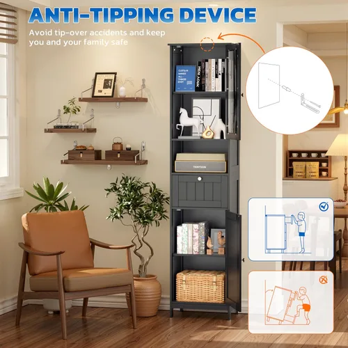Miniatura 8 de INTERGREAT 67" Tall Bathroom Cabinet, Storage Cabinet with 2 Doors & 1 Drawer, Bathroom Storage Cabinets with Adjustable Shelves, for Living Room