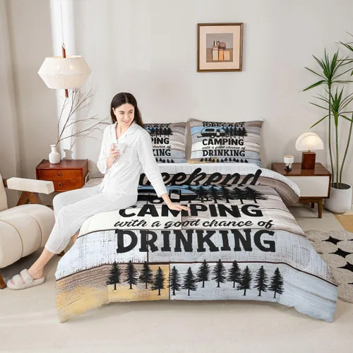 Miniatura 3 de Divertido juego de ropa de cama de decoración de cámper, juego de edredón rústico de granja, tamaño Queen para niños, niñas y adolescentes, relleno