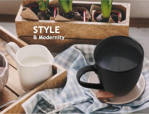 Miniatura 4 de MIAMIO - Juego de 6 tazas de café de gres 12 onzas/taza - Colección Le Papillon (Negro)