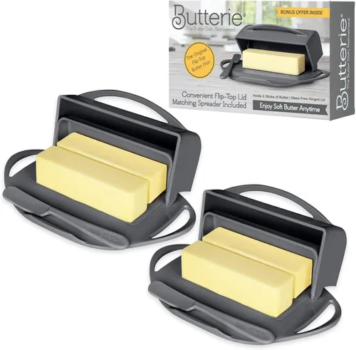 Miniatura 10 de Butterie Mantequillera con Tapa Abatible y Cuchillo a Juego, Contiene 2 Barras/Mantequilla Europea, Soporte para Mantequilla Sin Derrames