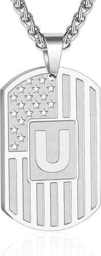 Miniatura 80 de Bellino Regalos de graduación – Collar con letra inicial de la A a la Z para hombres, niños, adolescentes, acero inoxidable, bandera estadounidense
