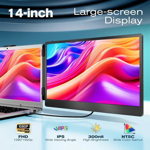 Miniatura 3 de Teamgee Extensor de pantalla para laptop de 14 pulgadas, monitor portátil S1 Dual FHD IPS para portátiles de 13 a 17 pulgadas, USB-C/HDMI Plug &