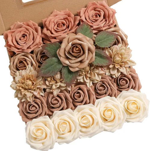 YYHUAWU Caja Combo de Flores Artificiales Juego de Flores de Color Degradado con Hojas y Tallos para Ramos de Boda DIY Centros de Mesa Baby Shower