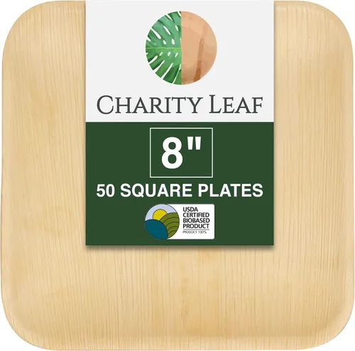 Miniatura 14 de Platos cuadrados desechables de hoja de palma Charity Leaf de 6" (15 cm) (50 piezas) Platos de servir tipo bambú, tablas desechables, vajilla