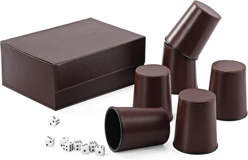 Miniatura 2 de Party Games - Juego de dados de cuero, 6 tazas de dados de cuero negro + 30 dados + funda exclusiva de almacenamiento y transporte hecha de piel