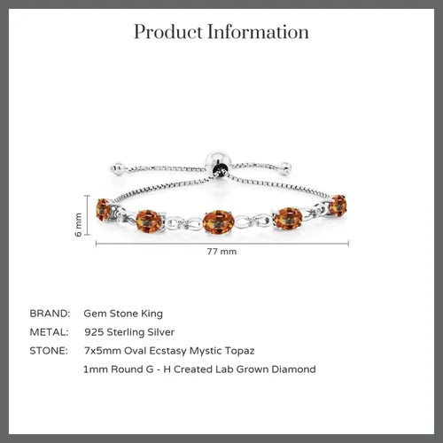Miniatura 74 de Gem Stone King Pulsera de tenis de diamantes cultivados en laboratorio con piedra natal de 3-6 quilates para mujer, plata de ley 925, ovalada