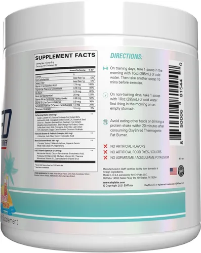 Miniatura 10 de EHP Labs OxyShred Polvo de Pre Entrenamiento - Polvo de preentrenamiento con L glutamina y acetil L carnitina, bebida de refuerzo energético