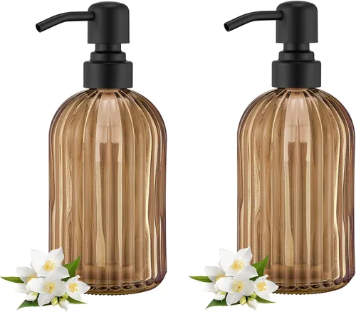 Miniatura 23 de Dispensadores de jabón de vidrio para cocina y baño, botella de vidrio pesado de 16 onzas, bomba de níquel cepillado de acero inoxidable